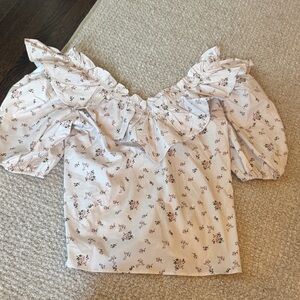 Hyacinth House Cream Floral Blouse with Ruffle Detail